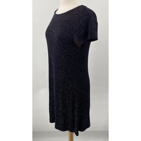 Vintage 90s Betsy & Adam Mini Dress Sparkle Stretch Knit Black Silver NEW Medium - Picture 4 of 9